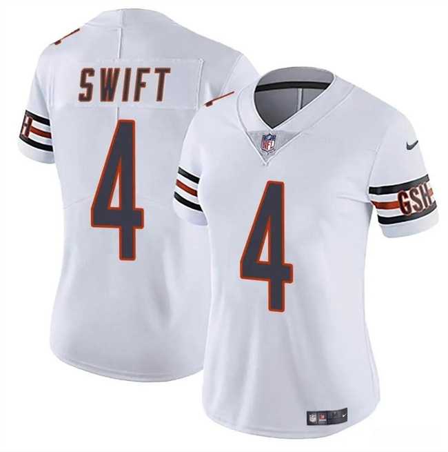 Women%27s Chicago Bears #4 D%27Andre Swift White 2024 Vapor Stitched Jersey Dzhi->women nfl jersey->Women Jersey
